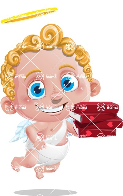 Cupid Cartoon Character - Cartoon Cupid with Books